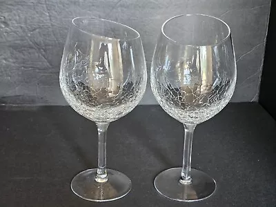 Buy Set Of 2 Pier 1 Wine Glasses Angled Rim Clear Crackle Glasses • 31.06£