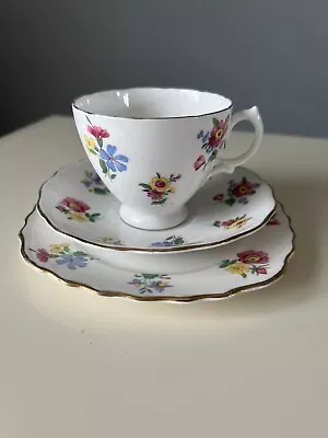 Buy Vintage Royal Vale Bone China Floral Trip Tea Cup, Saucer Cake Plate • 10£