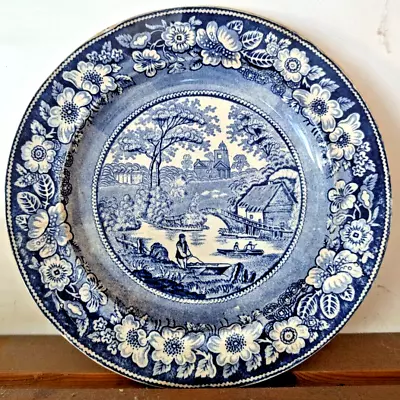 Buy Antique Blue & White Transferware Dinner Plate Wild Rose Pattern - George Jones • 22.99£