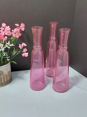 Buy Set Of 3  16 Tall Pink Crackle Glass Vases • 20.04£