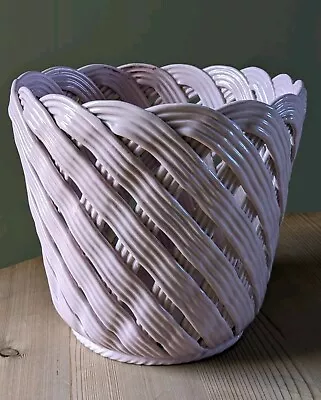 Buy Large Pink Italian Basket Weave Scallop Ceramic Planter Pot Bassano Vintage 50s • 38£