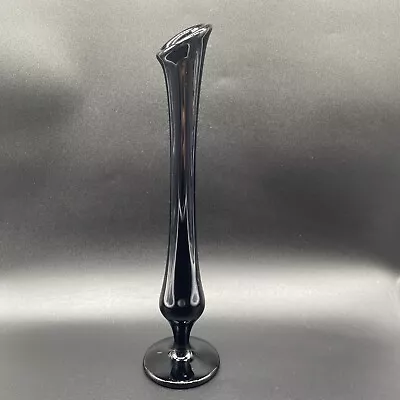 Buy Black Glass Swung Vase Obsidian/amethyst Halloween Goth Boho 11.25” Footed • 26.83£