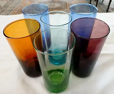 Buy 6 Vintage Glass Tumblers In Harlequin Colors Blues Green Amber Amethyst • 23.29£