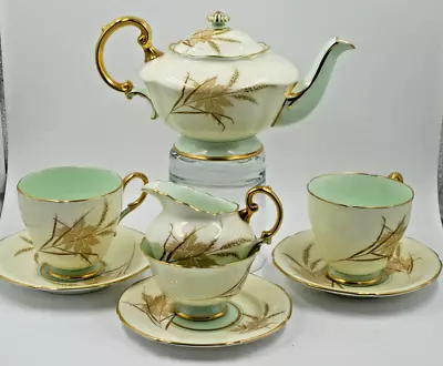 Buy Paragon Bone China Tea For Two Set Teapot Cups Saucers Jug Sugar Bowl Wheat Leaf • 85£