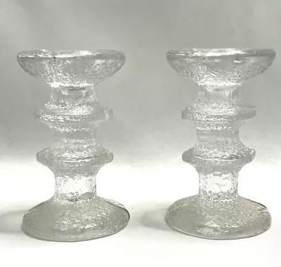 Buy Iittala Finland Festive Candleholders Glass Double 2 Ring MCM Scandanavian Pair • 36.30£