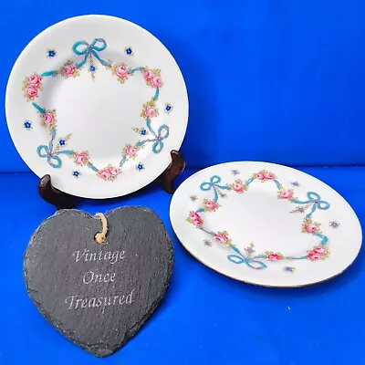 Buy Crown Staffordshire #74547 Blue Ribbon Bows * 2 X SIDE PLATES * Art Nouveau VGC • 22.50£