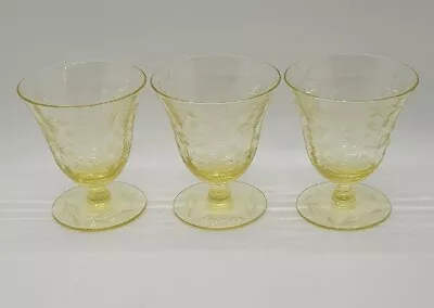 Buy VINTAGE 1930's DEPRESSION GLASS Set Of 3 Yellow Floral Cut Sherbet Dishes  • 16.80£