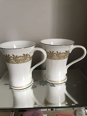 Buy LAURA ASHLEY WHITE GOLD BONE CHINA MUG X 2 VGC • 7.50£