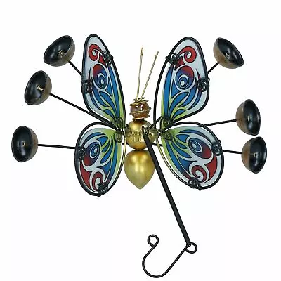 Buy Colourful Glass Wing Fancy Butterfly Bobbing Bells Garden Home Ornament- Gold • 10.80£