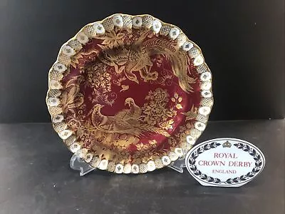 Buy Royal Crown  Derby Heraldic Maroon Birds Paradise Wavy Edge Plate 1970 VGC • 95£