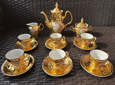Buy 15 Pc Antique Gold Bernadotte Czechoslovakian Porcelain Fine China Tea Set MINT • 340.76£