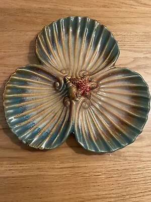 Buy Vintage Triple Scallop Pottery Dish Hand Painted 24 X 24 Cm • 7.99£