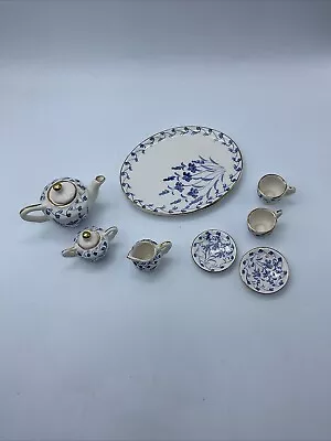 Buy Miniature Tea Set 10 Piece Antique Porcelain Blue Flowers Girl Doll Play Set • 11.06£