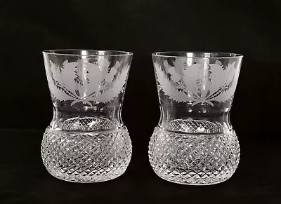 Buy 2 Scotland Edinburgh 4  Thistle Crystal Whiskey Shot Tumbler Cut Glass Cup Etch • 194.15£
