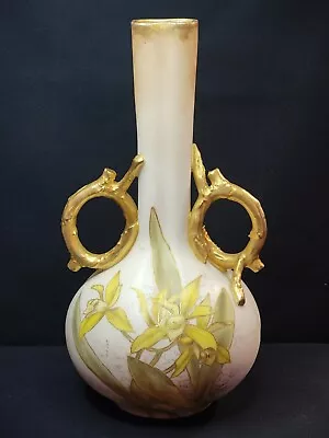 Buy Antique CAC Belleek 10.5  Ivory & Gold Trim Daffodil Vase - Lavender Backstamp • 340.15£