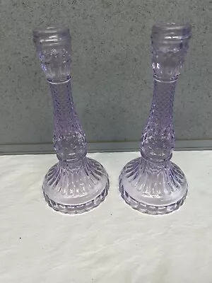 Buy Two Vintage Pressed Glass Violet Tapered Candle Holders / Park Hill Collection?? • 35.40£