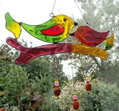 Buy TWO BIRDS ON A BRANCH  SUN CATCHER 18 Cm X 15 Cm STAINED GLASS EFFECT With Hook • 9.50£