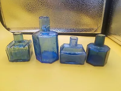 Buy 4 X Old Antique Vintage Glass Bottle Ink Well Fountain Inkwell Pen  Blue • 0.99£