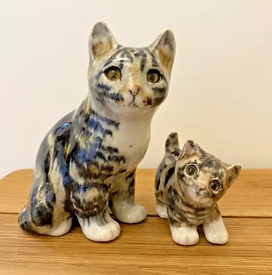 Buy Vintage Winstanley Glass Eye Ceramic Tabby Mother CAT & KITTEN Signed Size 3 & 1 • 75£