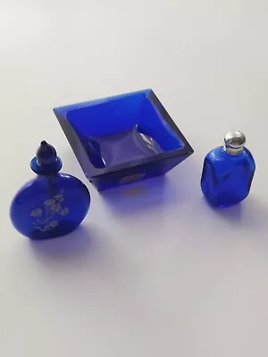 Buy Antique Blue Bohemian Moser Glass Perfume Bottles Czechoslovakia Glass Vintage  • 49.99£