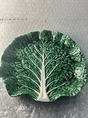Buy Antique Green Majolica  Cabbage Leaf Raised Edge Serving Plate Bowl 8.5”  Repair • 10£