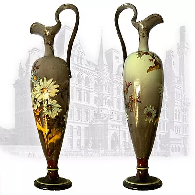 Buy Doulton Lambeth Faience Floral Painted Jug Or Ewer Signed 1800s, Unique. • 199.99£