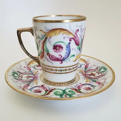 Buy Sevres Style Demitasse Cup Saucer Porcelain Scrolls Flowers Acanthus Gold France • 139.11£