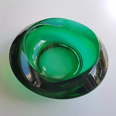 Buy Sklo Union Art Glass 1960s Dish Bowl Rosice Green Czech Bohemian Rudolf Jurnikl • 21.50£