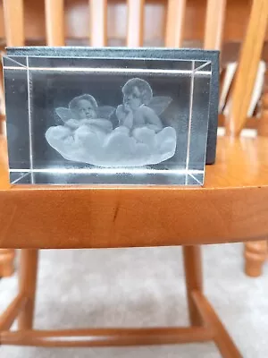 Buy Laser Etched Glass Paperweight Cherubs Angels New In Box Memorial  • 6.99£
