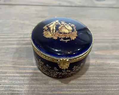 Buy Limoges Trinket Pill Box Cobalt Blue And Gold The Proposal 2” X 1.25”. • 19.56£