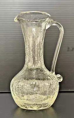 Buy CLEAR Crackle Glass - Small Pitcher Cruet - Applied Handle Vintage NICE! • 9.27£