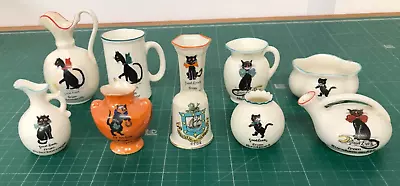 Buy Job Lot X 10 Vintage Arcadian Crested China Vases/Jugs Lucky Black Cats JC1873 • 29.99£