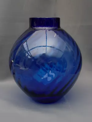 Buy Dartington Glass Cobalt Blue Twist Swirl Bulbous Vase No Damage 21cm Tall • 15£