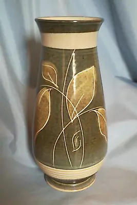 Buy Bourne Denby Pottery Fresco Olive Toned Vase Leaf Design 1980s • 9.95£