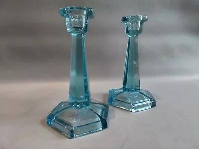 Buy George Davidson Blue Glass Candlesticks (Chippingdale) • 40£