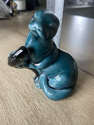 Buy Vintage Poole Pottery Otter With Fish In Teal Blue Glaze. • 2.99£