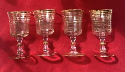 Buy Vintage 4 1940’s Wine/Sherry Gold Banded Glasses With Box • 4.99£