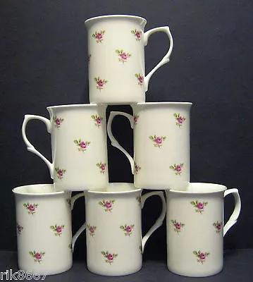 Buy Set Of 6 Mugs Dot Rose (Green Rim) Fine Bone China Mugs Cups Beakers • 26.99£