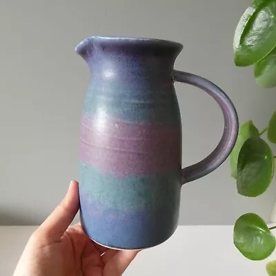 Buy Vintage Art Studio Pottery Pitcher Jug Vase Conwy Wales Welsh Purple Bands Retro • 19.99£