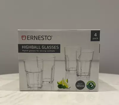Buy Drinking Glasses 4 Piece Highball Tumblers Set Tall Long Water Juice 365ml * • 9.99£