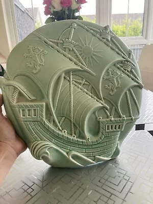 Buy Wall Plate Ship Plaque”burleighware “ Pale Green Ceramic 32cm • 60£