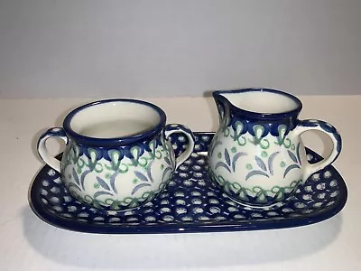 Buy Vintage 3 Pc Polish Ceramic Sugar & Creamer Set Cobalt Blue • 22.37£