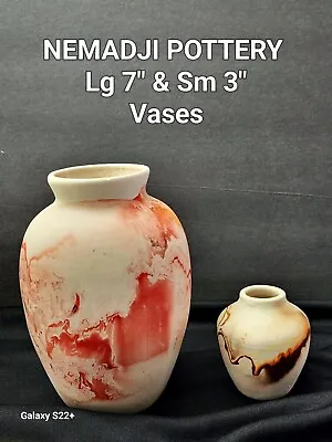 Buy 2 Vintage NEMADJI POTTERY Native American Art Vases 7  & 3  Flame Brown Yellow • 29.82£