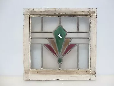 Buy Antique Stained Glass Window Panel Vintage Old Wooden Nouveau Deco 18.5 X18.25  • 48£