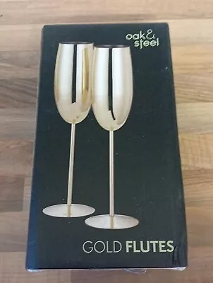 Buy Oak & Steel Set Of 2 Champagne Glasses Flutes Gold Matt  • 19.99£