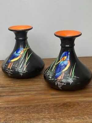 Buy Two Shelley Art Deco Handpainted Kingfisher Pottery Vases Made Between 1925-1945 • 65£
