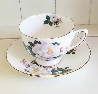 Buy Royal Vale Bone China Cup & Saucer Lovely White And Pink Roses Gold Trim England • 18.70£