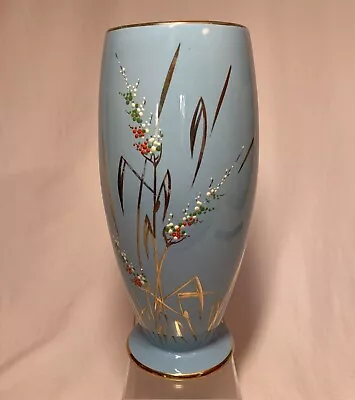Buy Vintage Beswick Ware Footed Vase Blue Gold Leaves Flowers Hand Painted 23.5 Cm • 14£