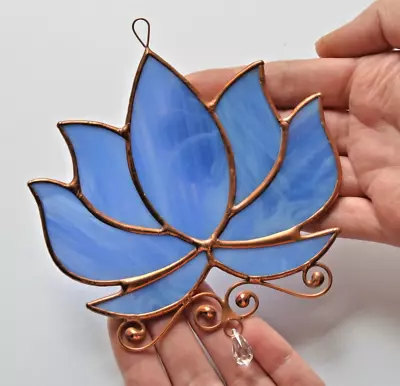 Buy Stained Glass Blue Lotus 4,5 X5  Flower Sun Catcher For Windows Yoga Lover Gift • 41£