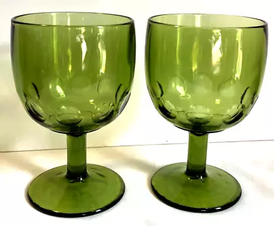 Buy Set Of 2 Vintage Bartlett Collins Green Thumbprint Goblets 70s Glassware Barware • 12.30£